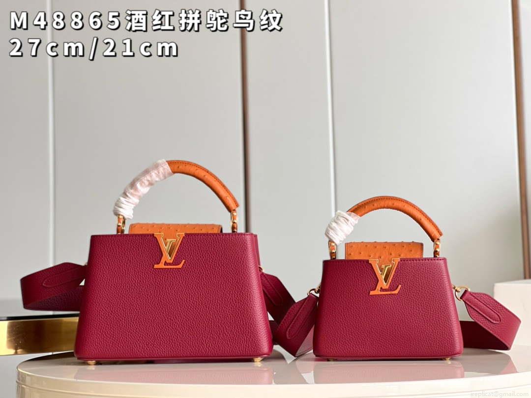 LV M48865 Louis Vuitton Capucines BB Bag Stitched ostrich leather