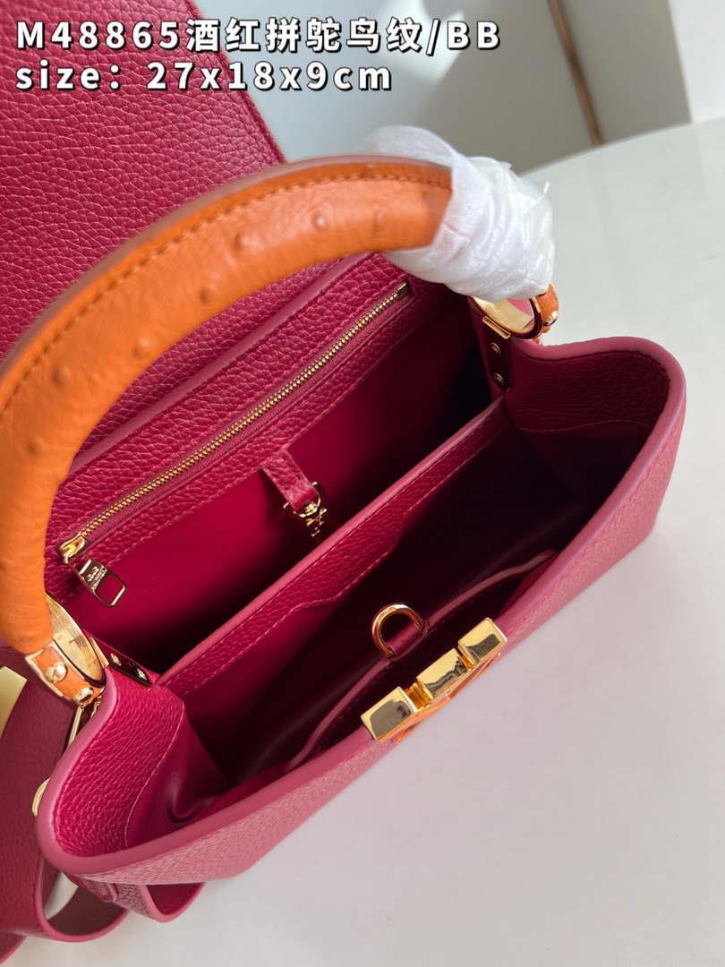 LV M48865 Louis Vuitton Capucines BB Bag Stitched ostrich leather