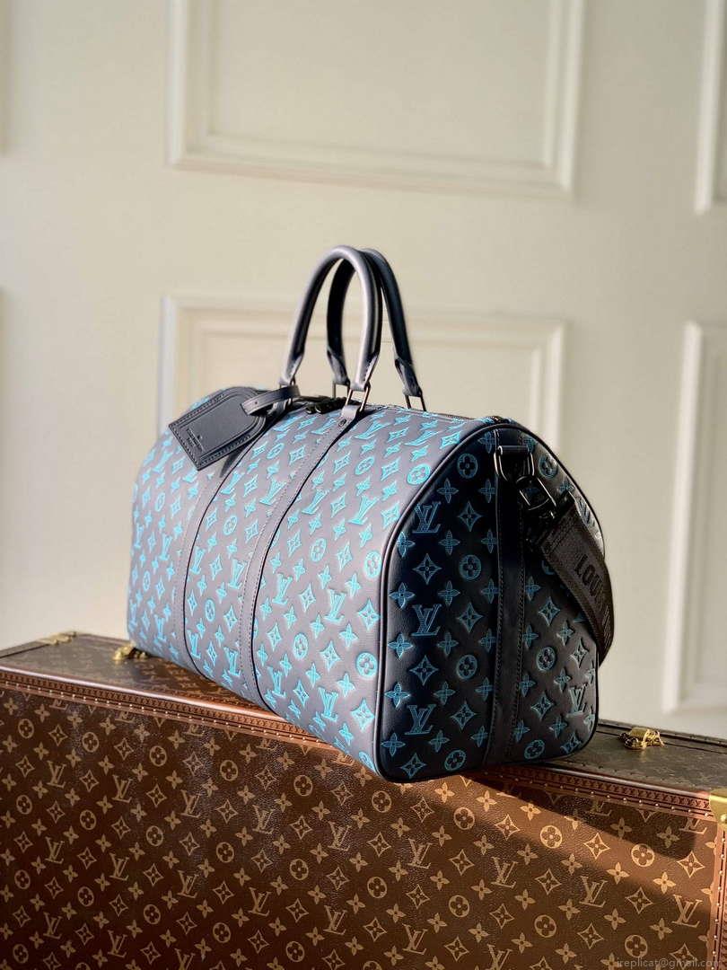 LV M46593 Louis Vuitton Keepall Bandoulière 50 Bag Navy River Blue