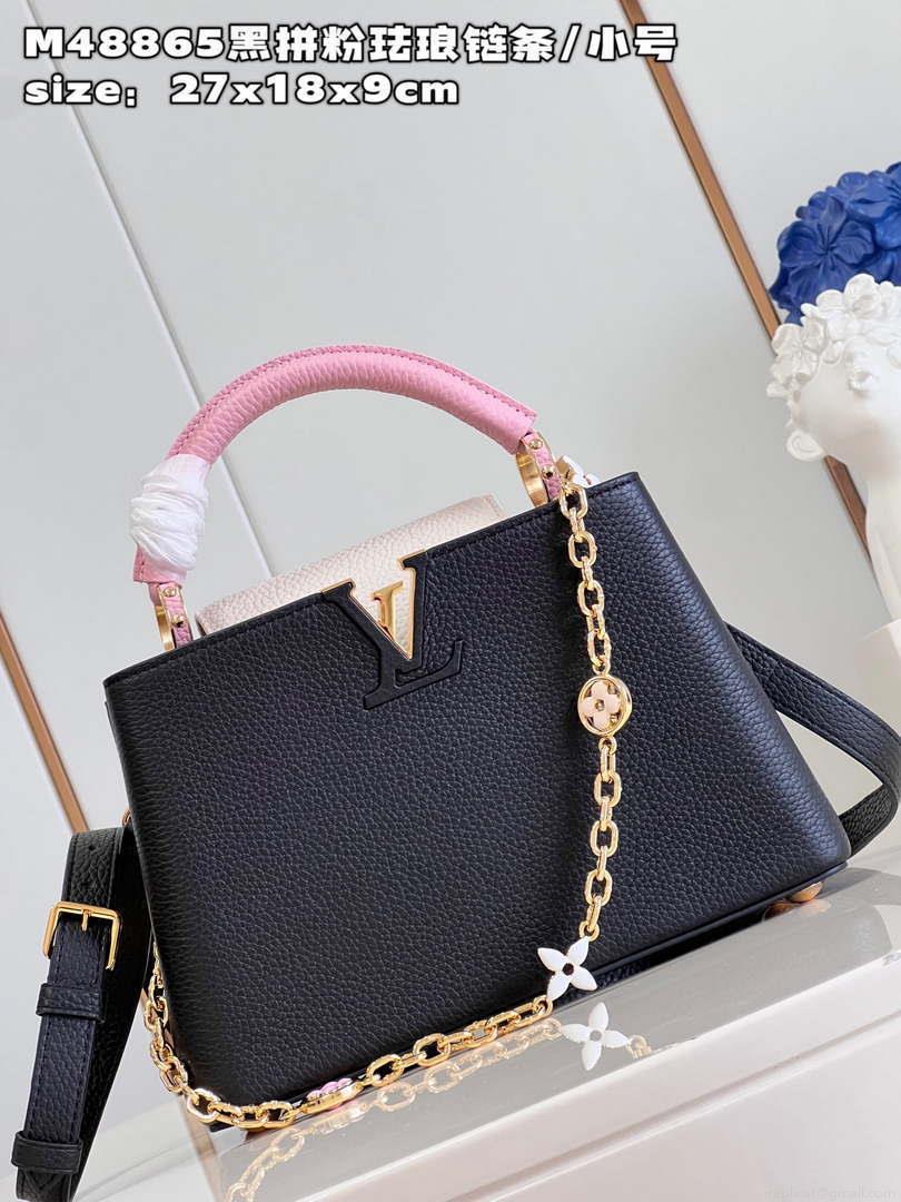 LV M22512 Louis Vuitton Capucines BB Bag Black and Pink