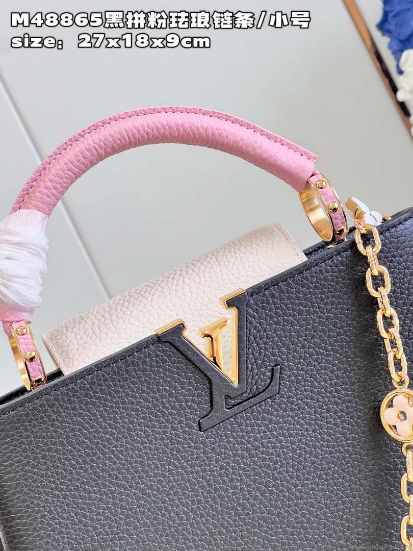 LV M22512 Louis Vuitton Capucines BB Bag Black and Pink