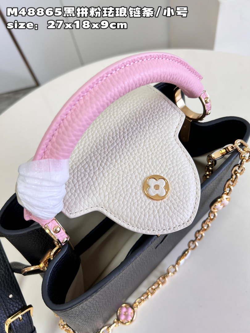 LV M22512 Louis Vuitton Capucines BB Bag Black and Pink