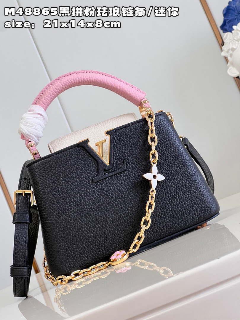 LV M22512 Louis Vuitton Capucines Mini Black and Pink