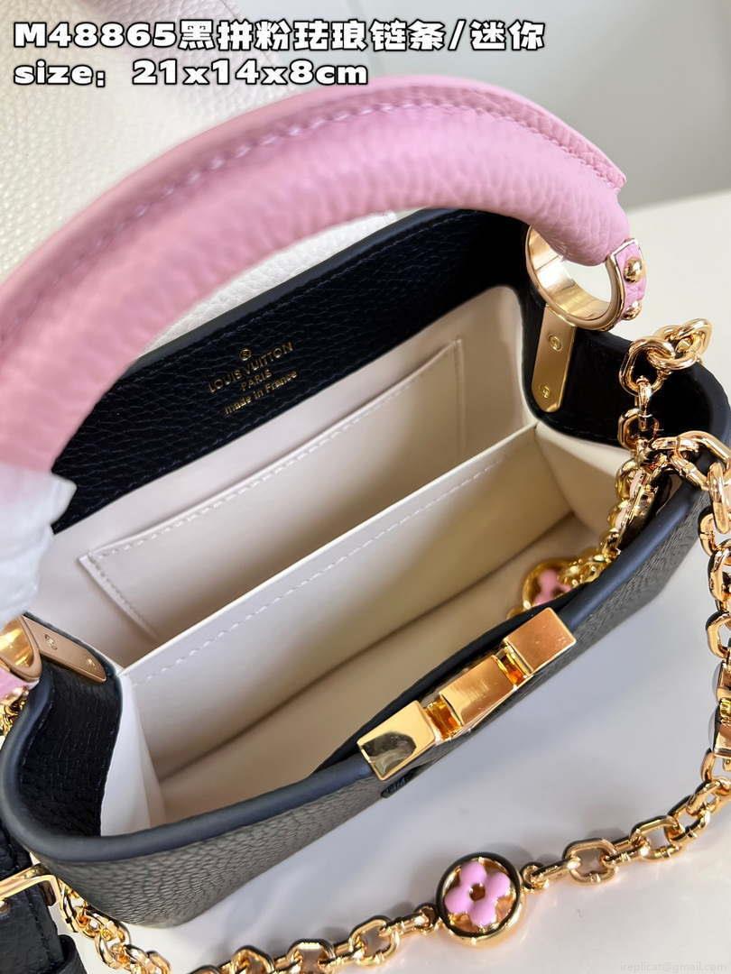 LV M22512 Louis Vuitton Capucines Mini Black and Pink