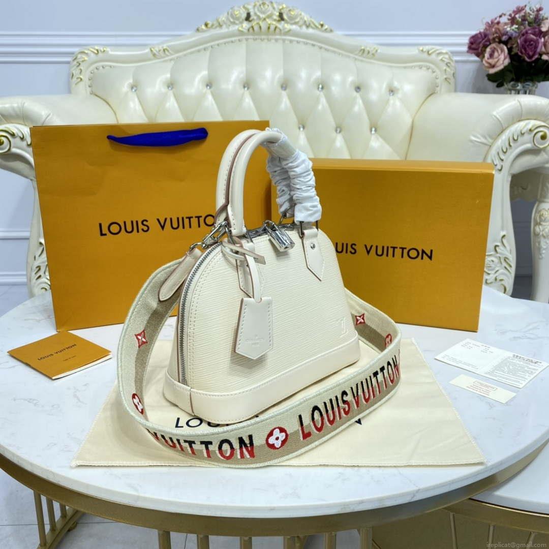 LV M40304 Louis Vuitton Alma BB Epi Handbag White