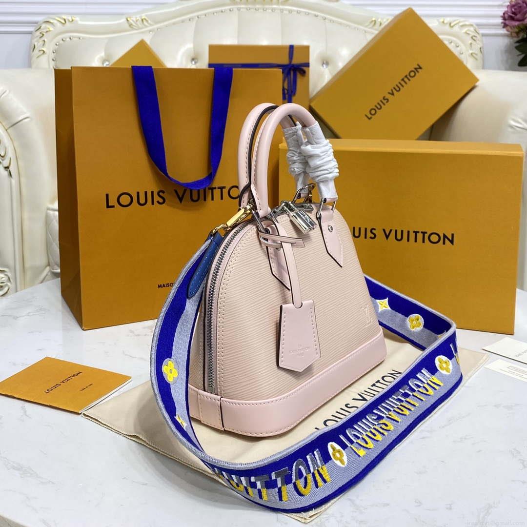 LV M40302 Louis Vuitton Alma BB Epi Handbag Nude with blue