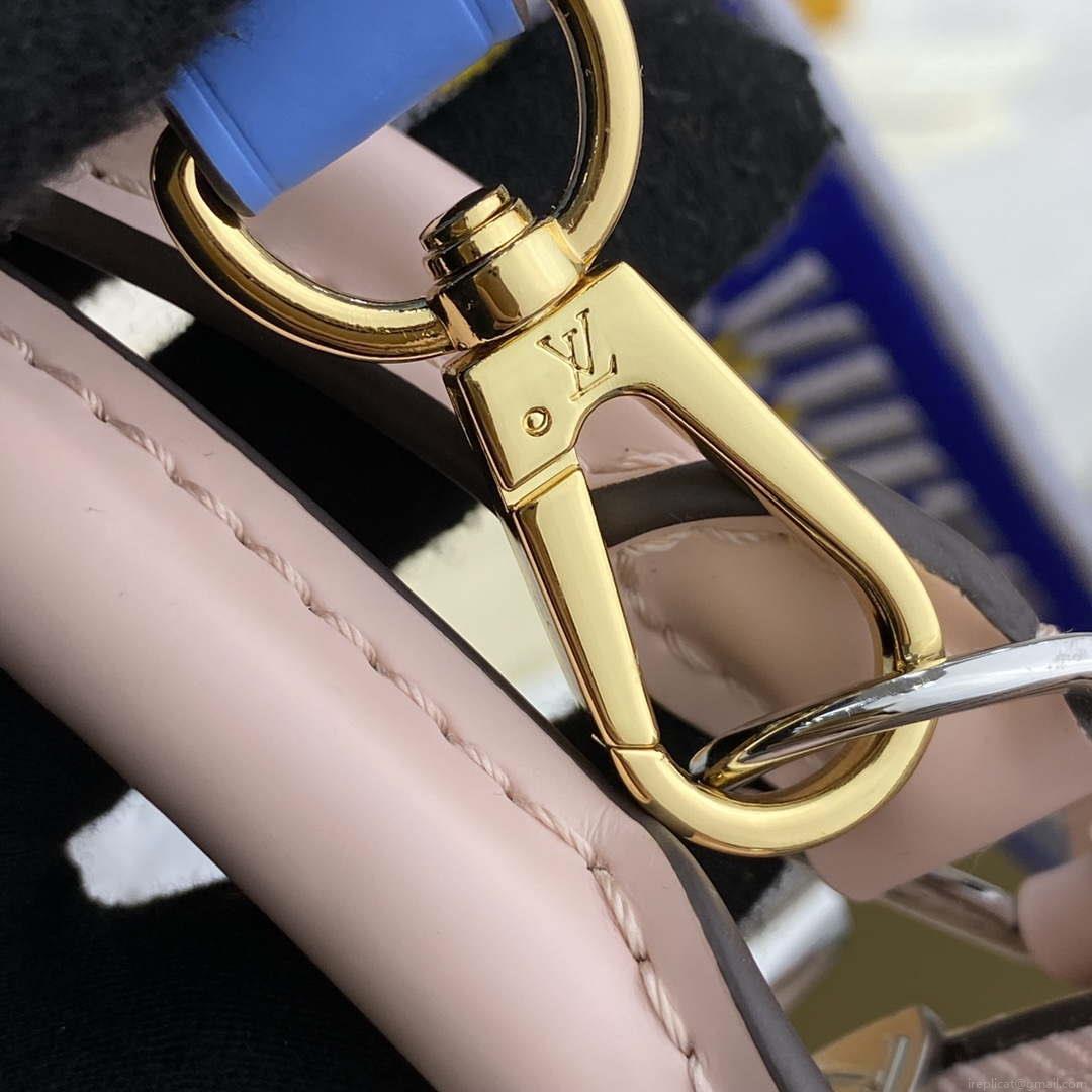 LV M40302 Louis Vuitton Alma BB Epi Handbag Nude with blue