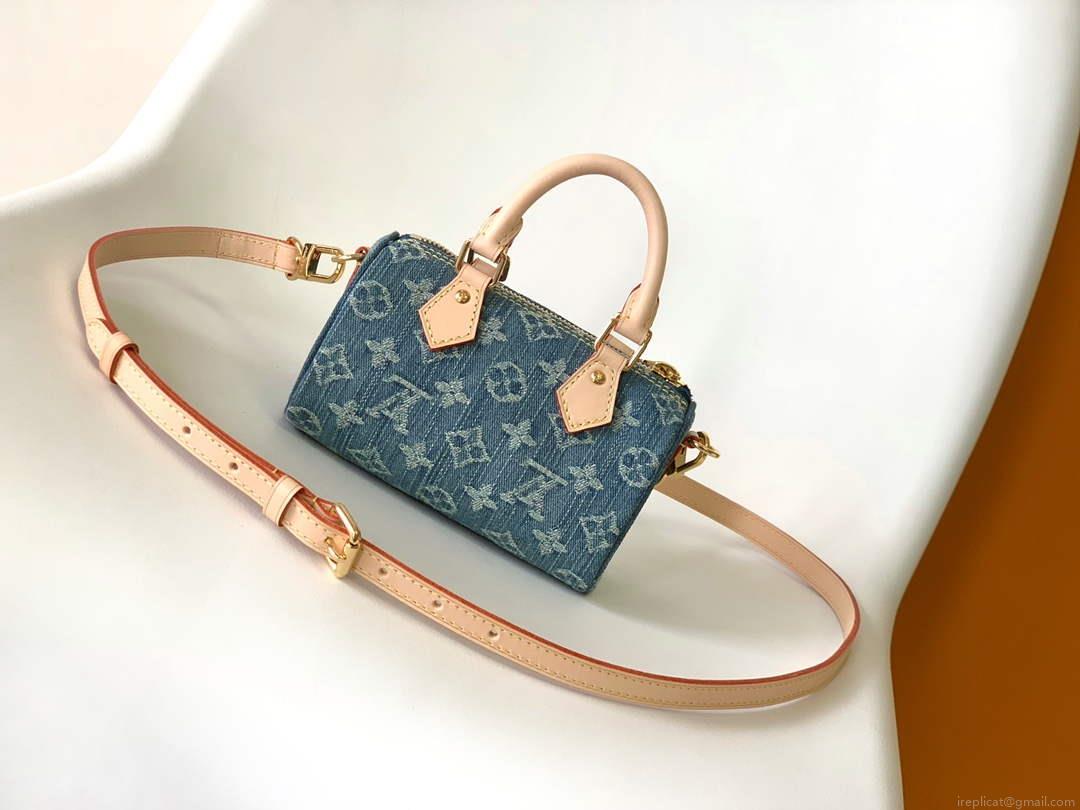 LV M82950 Louis Vuitton Nano Speedy Handbag Monogram Denim