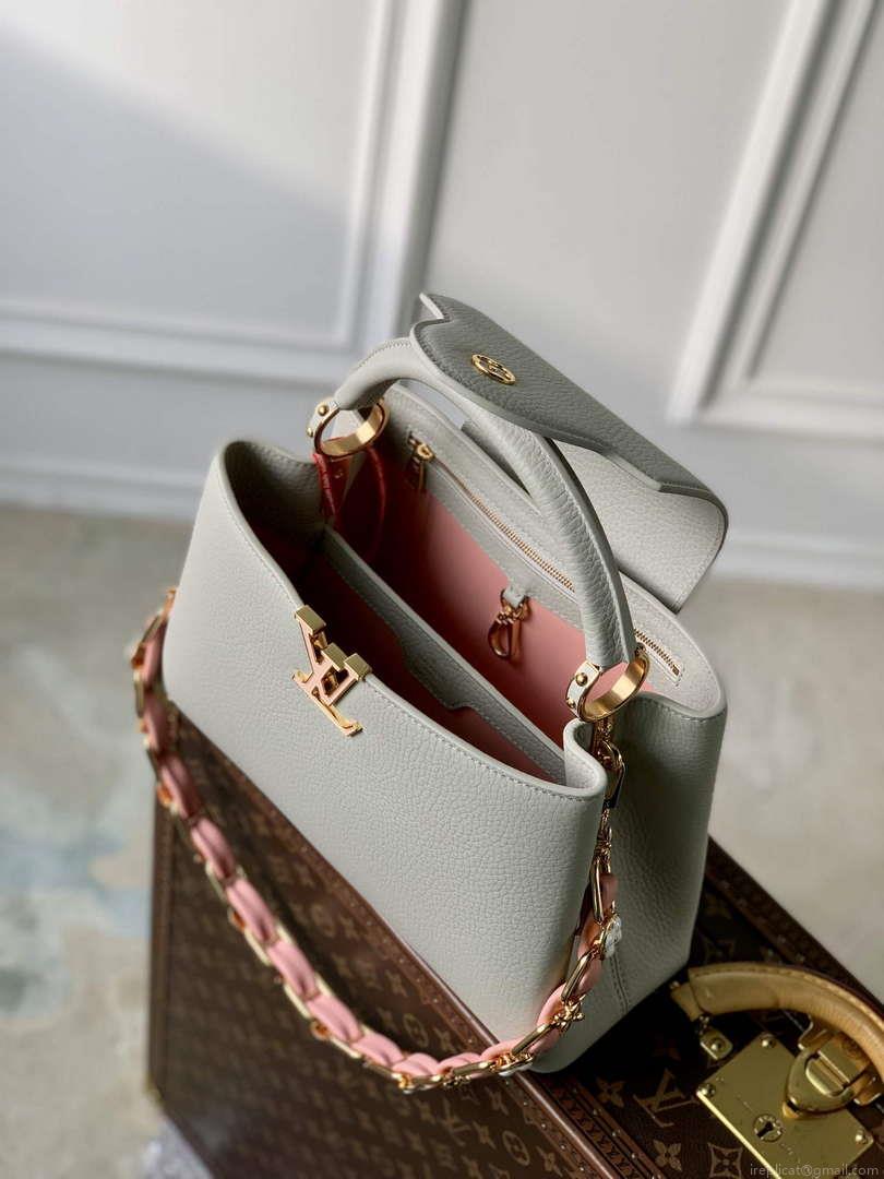 LV M23280 Louis Vuitton Capucines MM Handbag Ice Grey