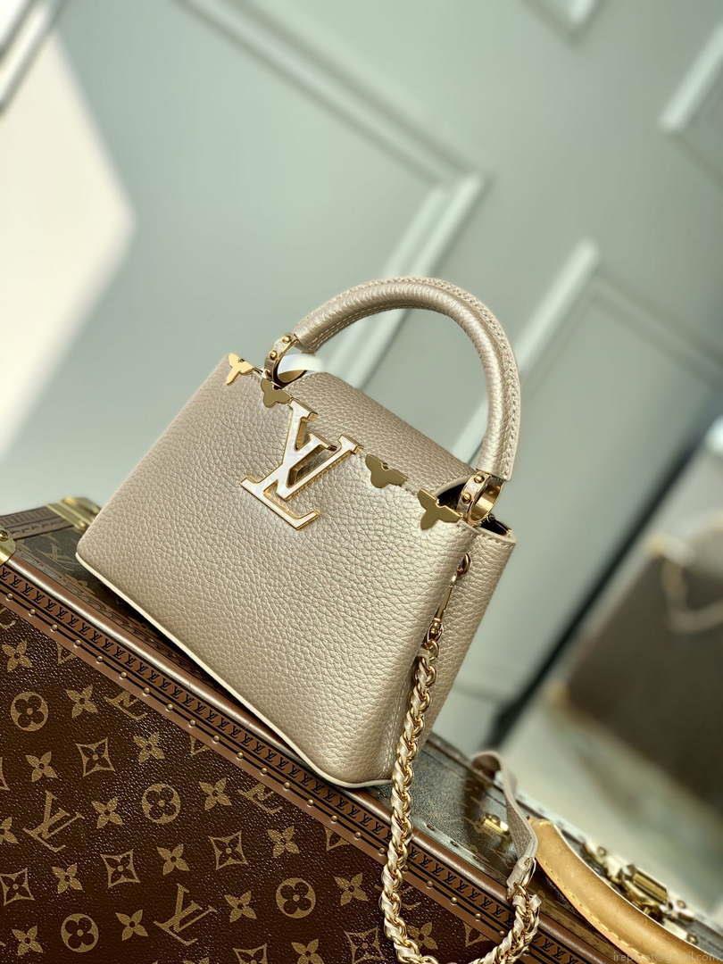 LV M22436 Louis Vuitton Capucines Mini Handbag Griotte Pearlescent khaki
