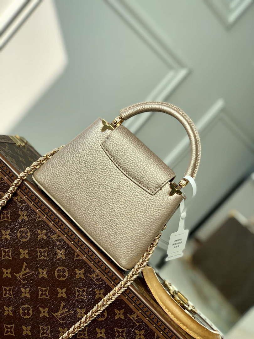 LV M22436 Louis Vuitton Capucines Mini Handbag Griotte Pearlescent khaki
