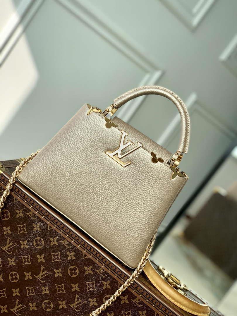 LV M22436 Louis Vuitton Capucines BB Handbag Griotte Pearlescent khaki