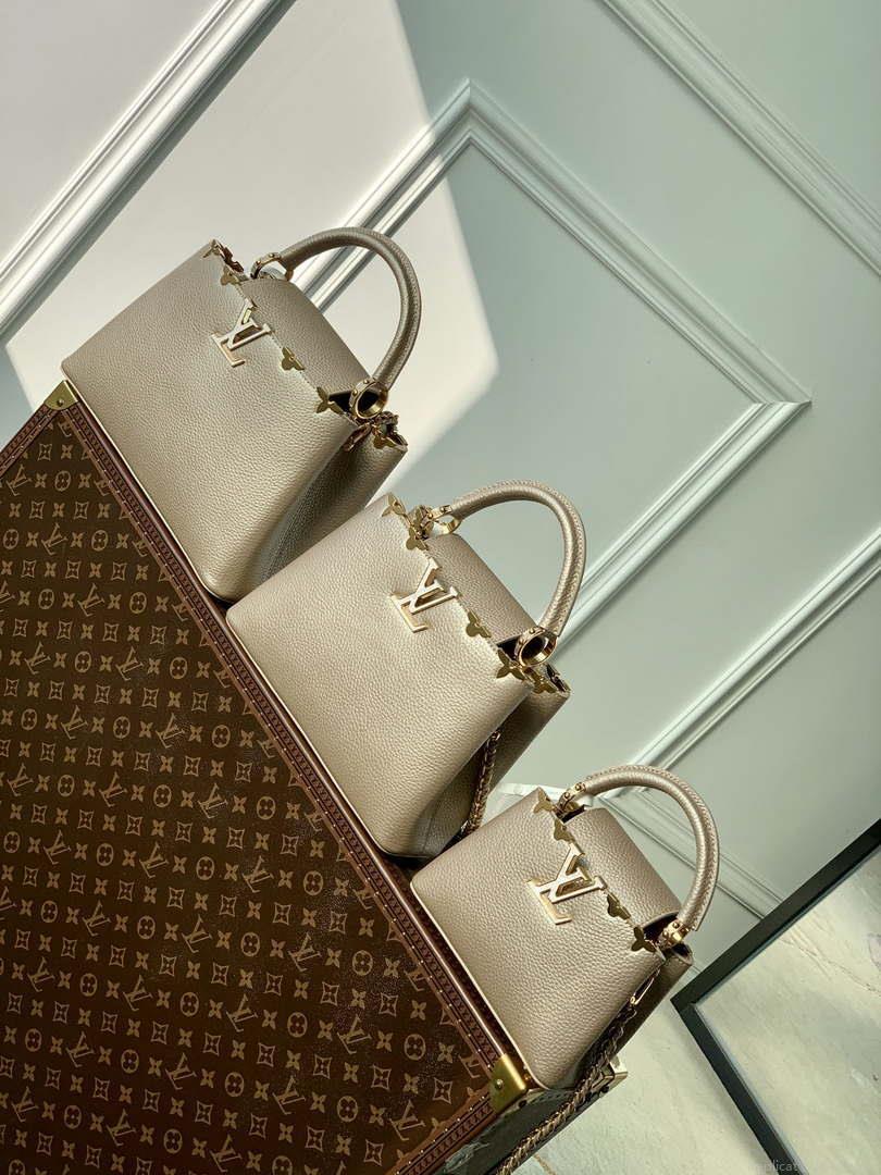 LV M22436 Louis Vuitton Capucines BB Handbag Griotte Pearlescent khaki