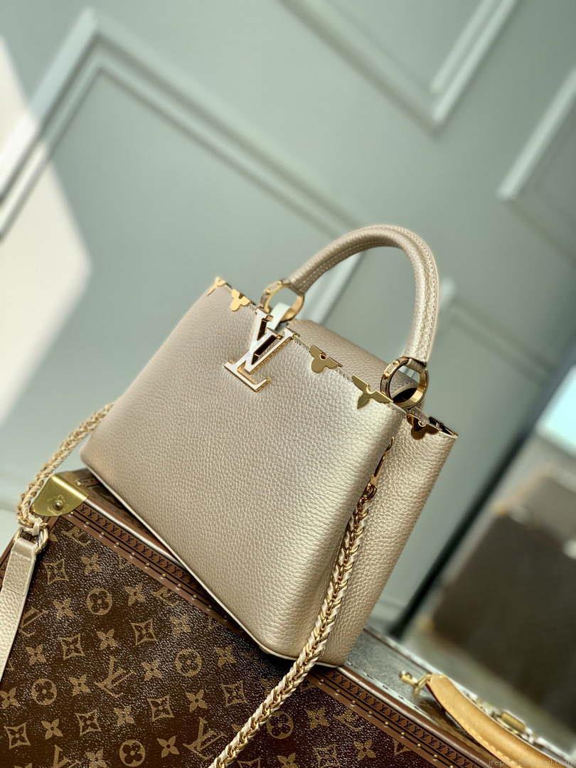 LV M22436 Louis Vuitton Capucines BB Handbag Griotte Pearlescent khaki