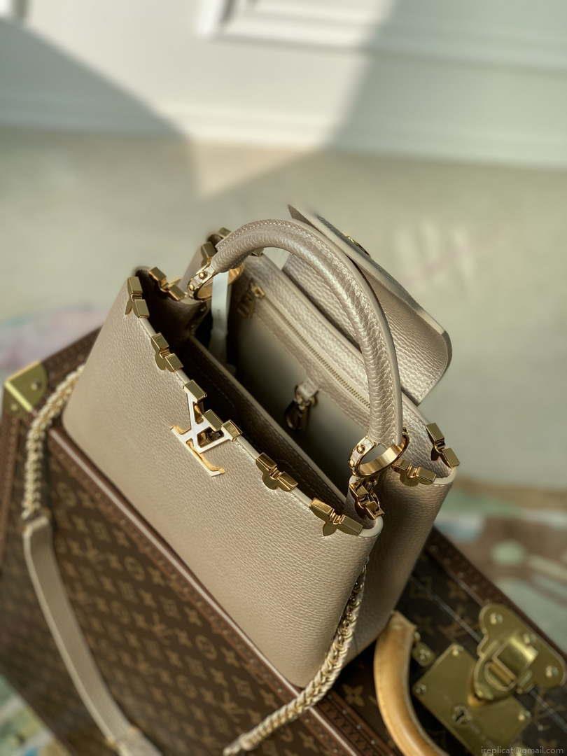 LV M22436 Louis Vuitton Capucines BB Handbag Griotte Pearlescent khaki