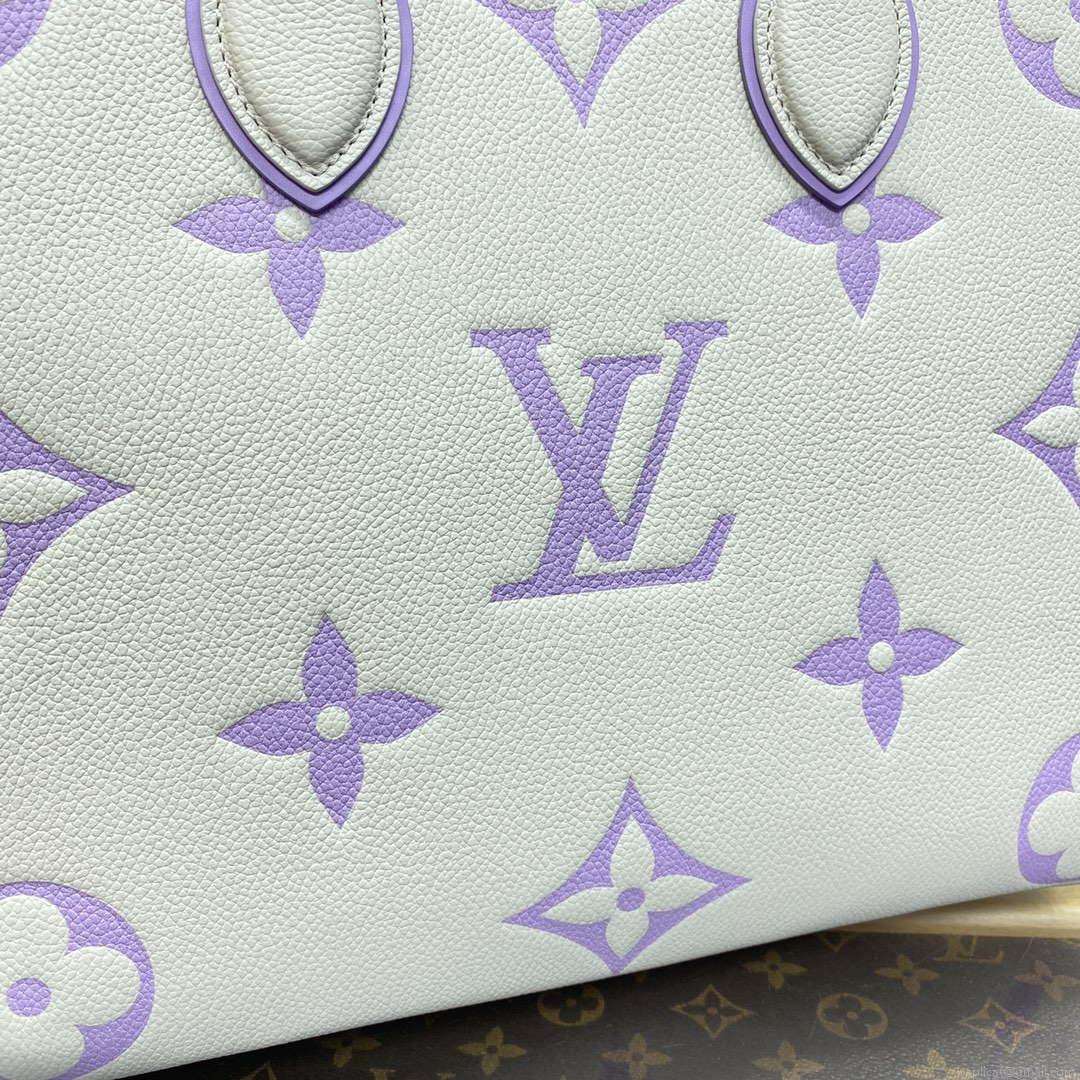 LV M23937 Louis Vuitton OnTheGo MM Bicolor Monogram Empreinte Leather Latte Bubble Tea Purple