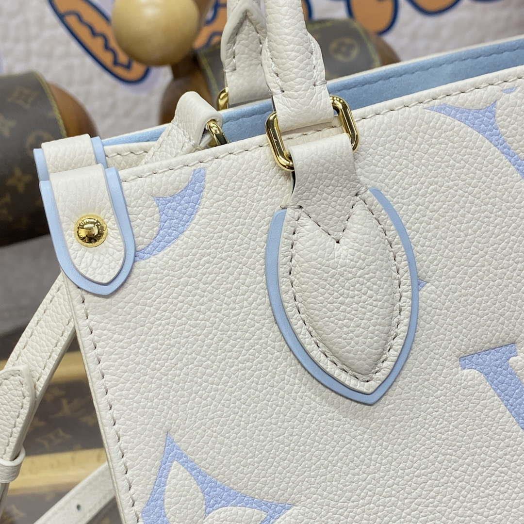 LV M46833 Louis Vuitton OnTheGo PM Bicolor Monogram Empreinte Leather Latte Blue