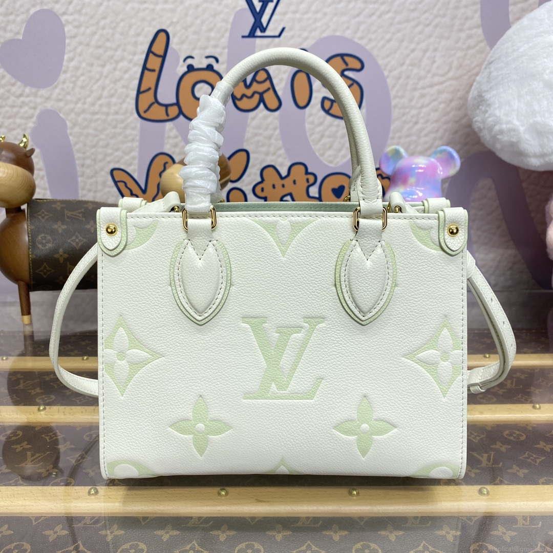 LV M46833 Louis Vuitton OnTheGo PM Bicolor Monogram Empreinte Leather Latte Green