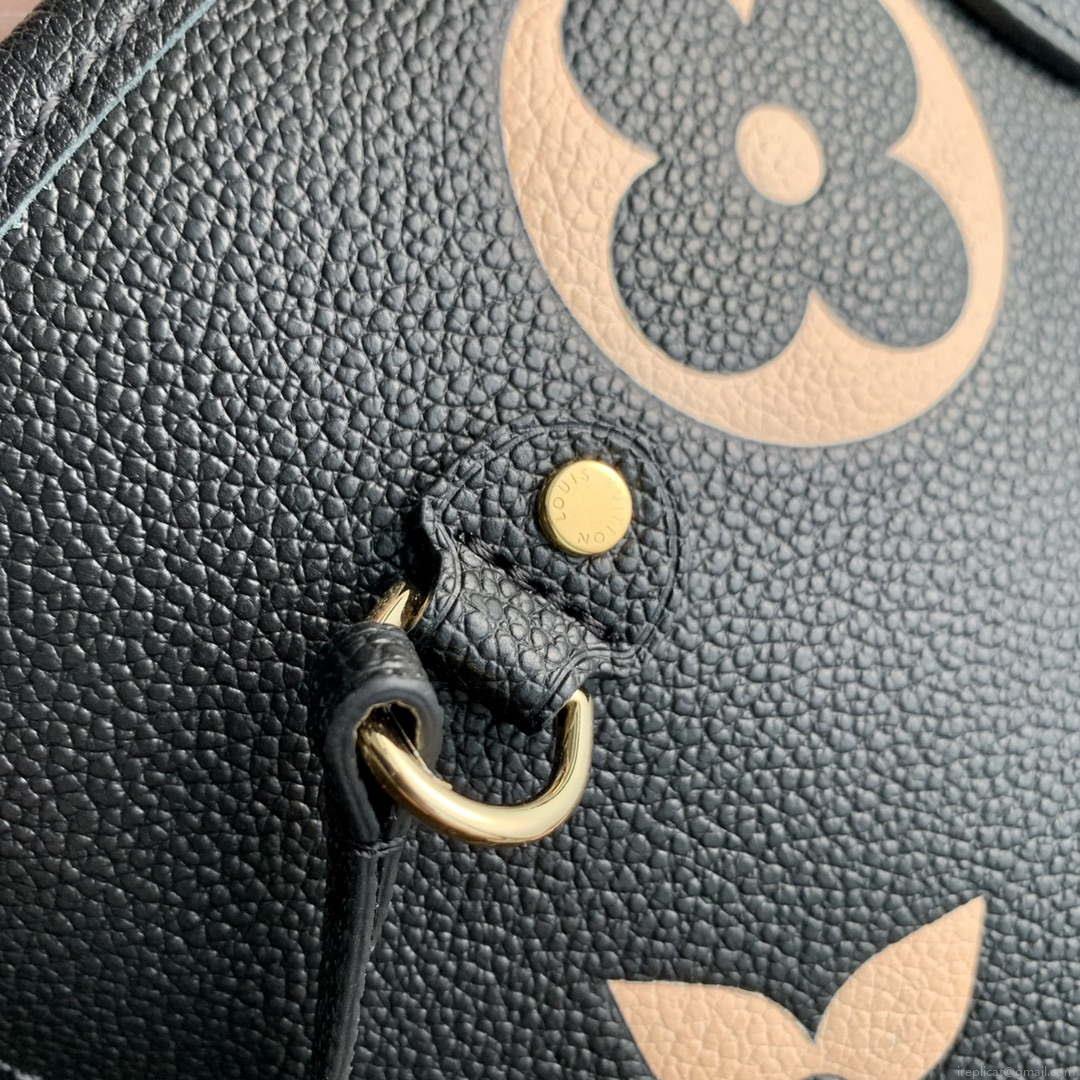 LV M58907 Louis Vuitton Neverfull MM Bag M45685 Monogram Empreinte Leather Black with Beige Logo