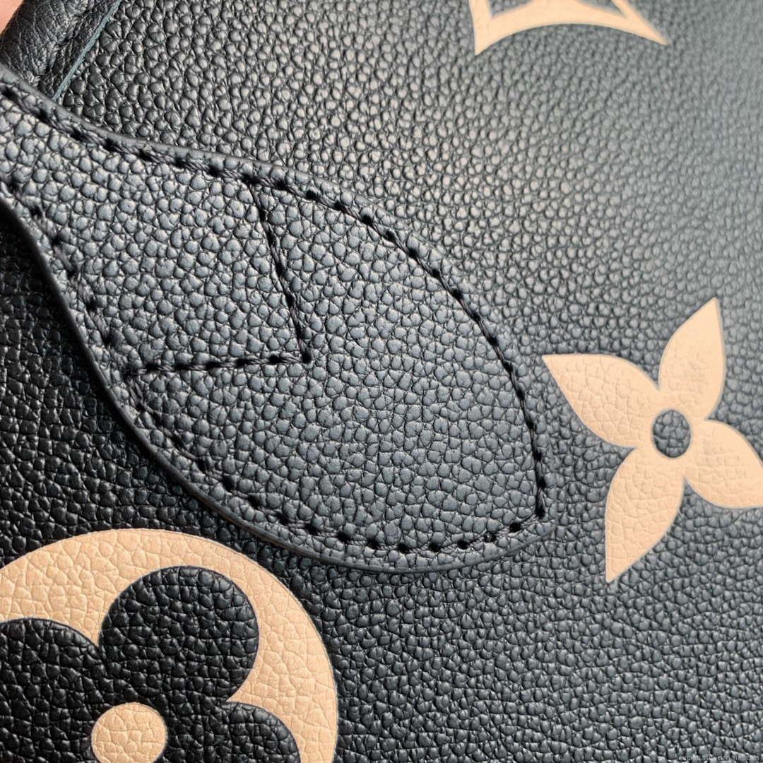 LV M58907 Louis Vuitton Neverfull MM Bag M45685 Monogram Empreinte Leather Black with Beige Logo