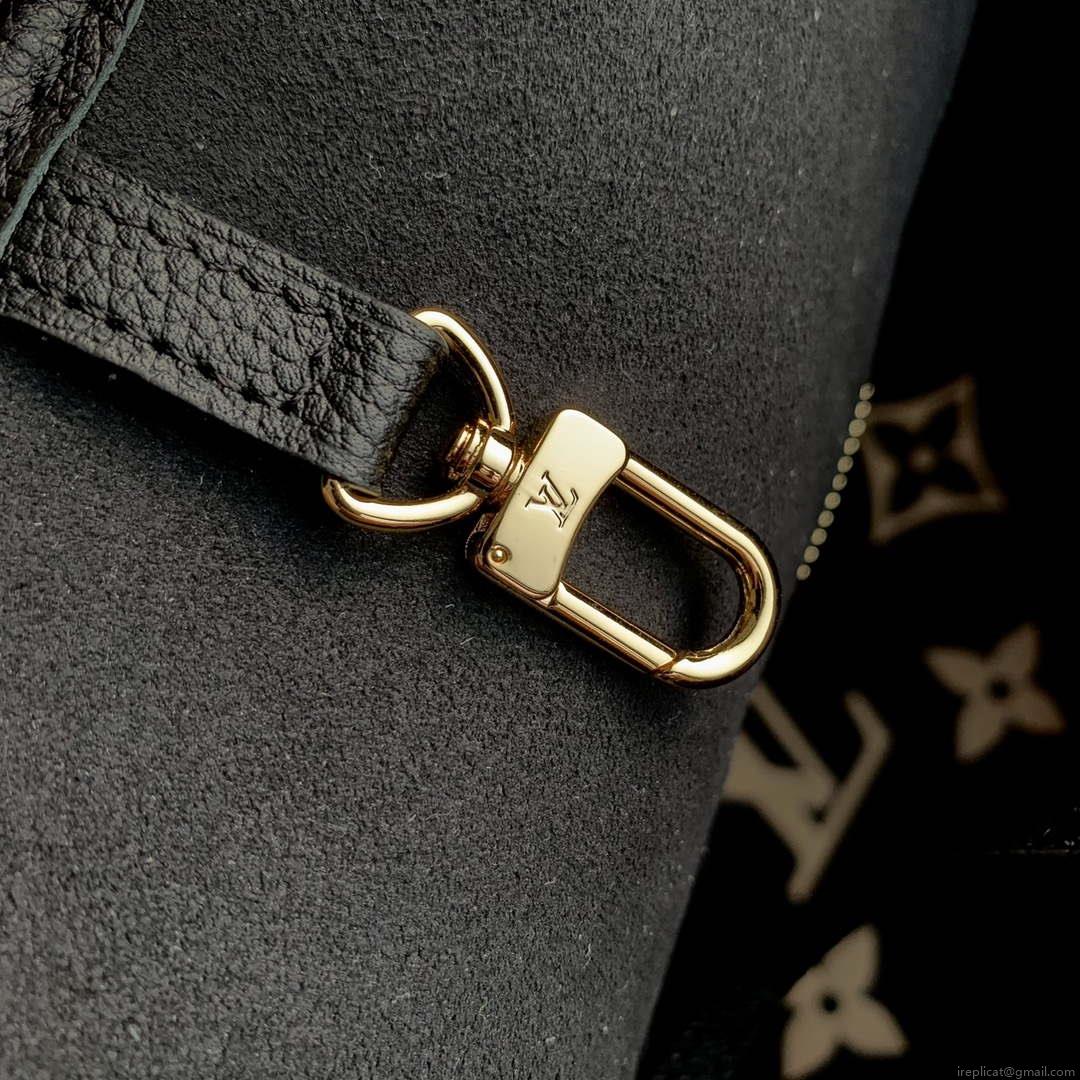 LV M58907 Louis Vuitton Neverfull MM Bag M45685 Monogram Empreinte Leather Black with Beige Logo