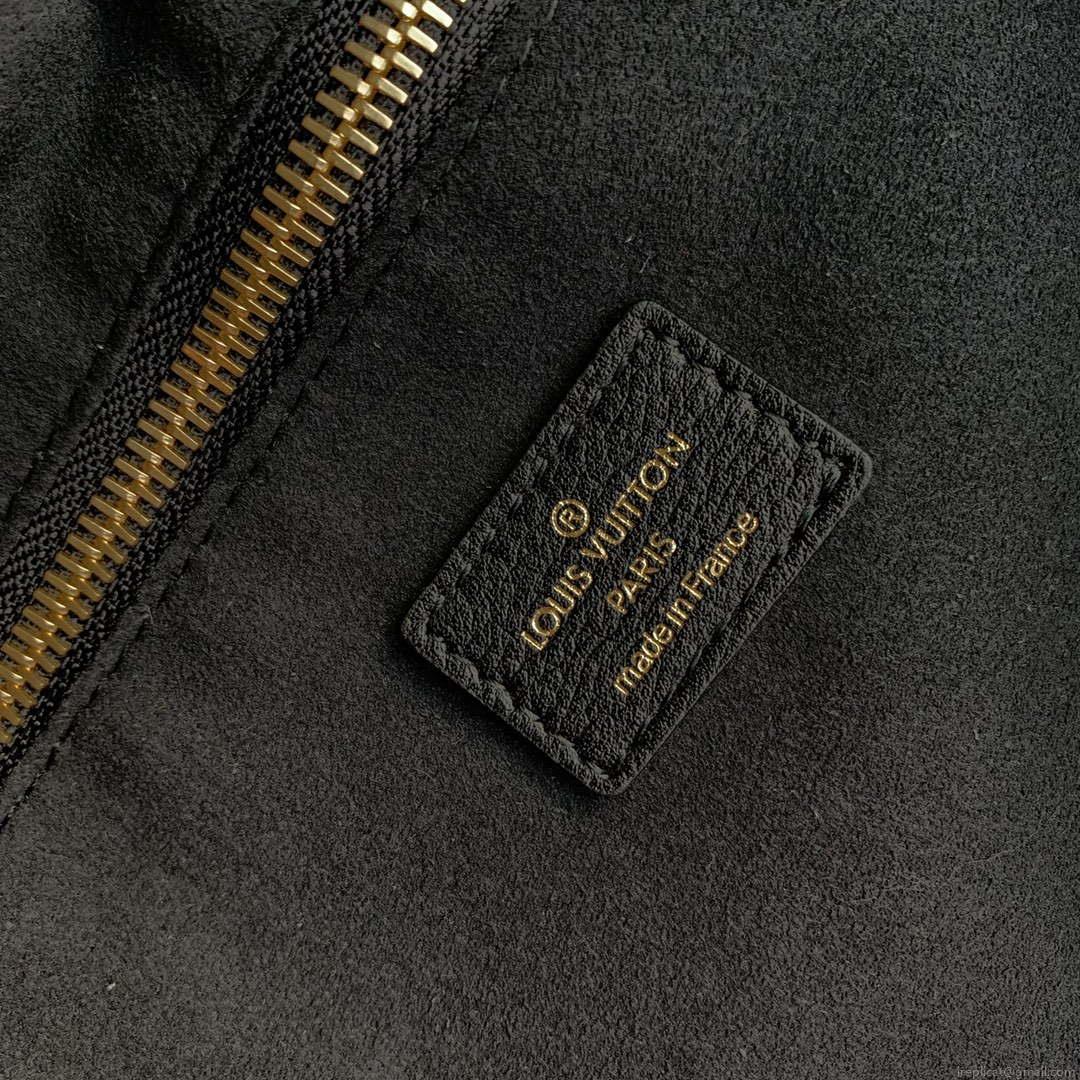 LV M58907 Louis Vuitton Neverfull MM Bag M45685 Monogram Empreinte Leather Black with Beige Logo