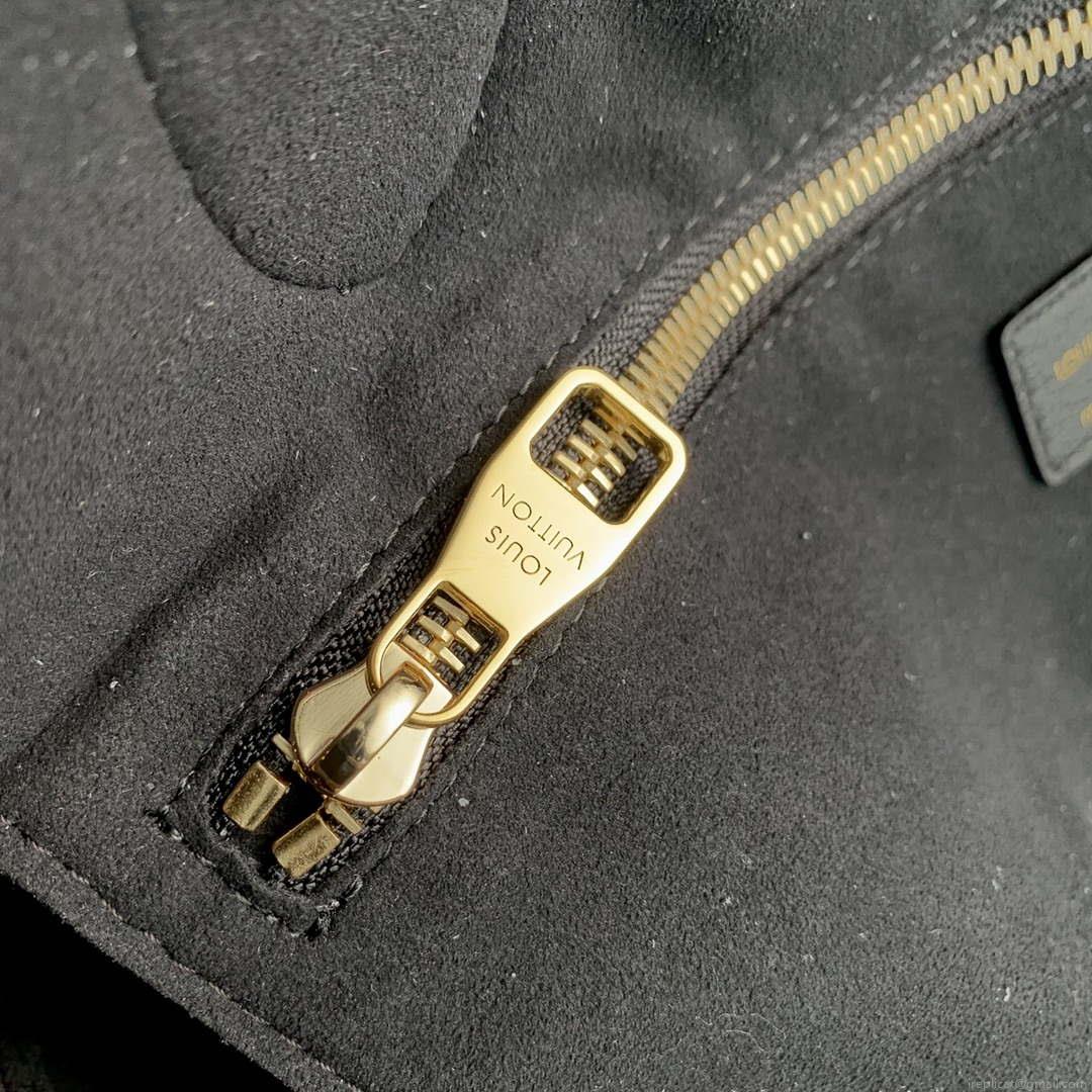LV M58907 Louis Vuitton Neverfull MM Bag M45685 Monogram Empreinte Leather Black with Beige Logo