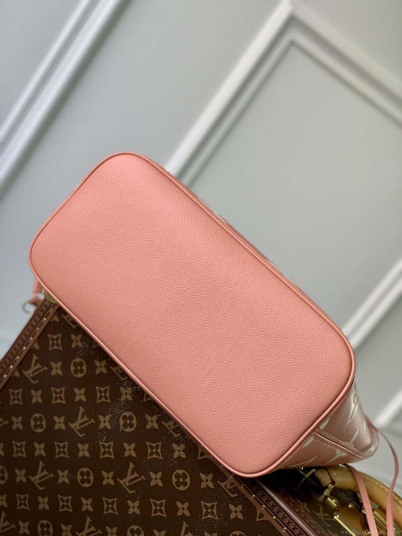 LV M45686 Louis Vuitton Neverfull MM Tote Bag Monogram Empreinte Leather Pink Cream