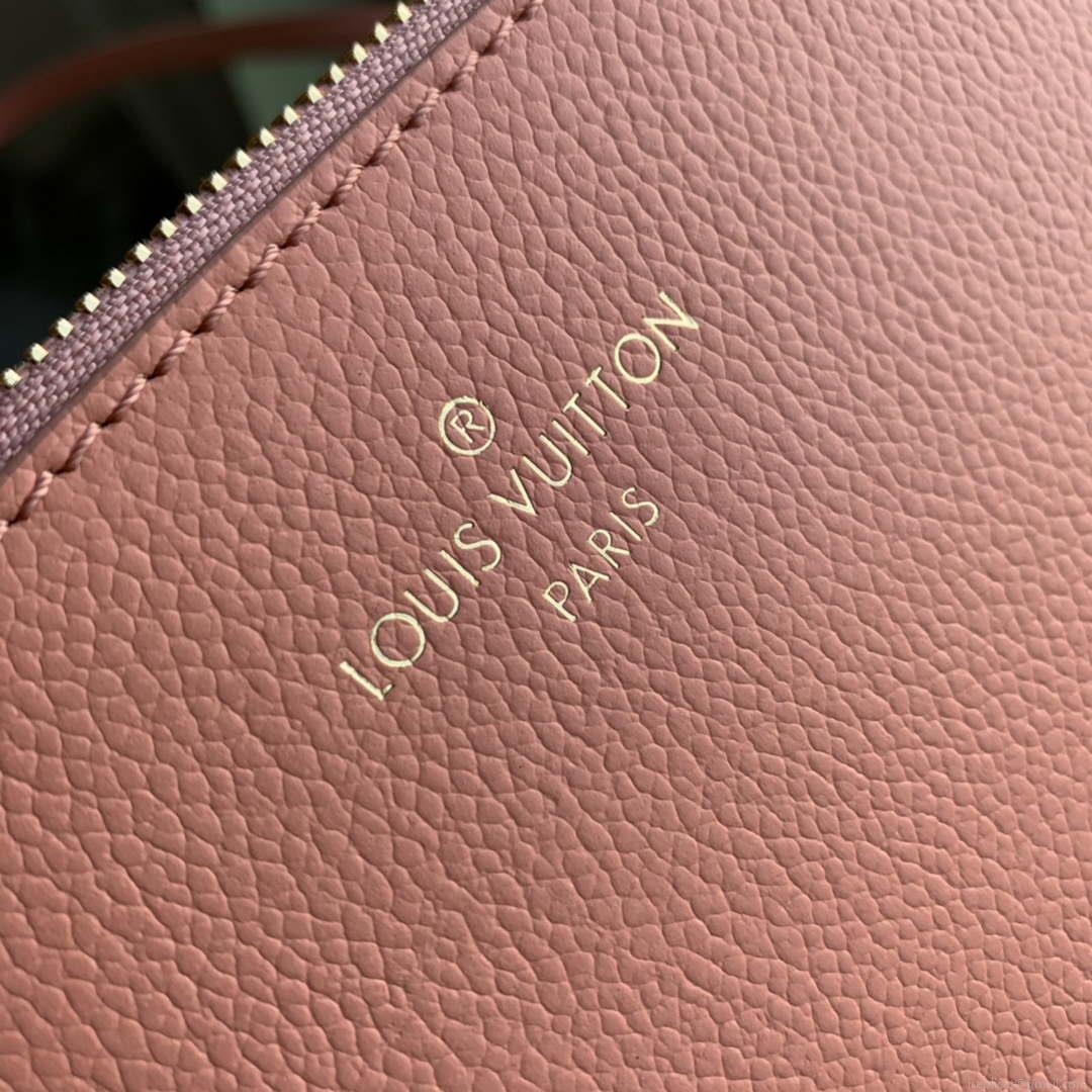 LV M45686 Louis Vuitton Neverfull MM Tote Bag Monogram Empreinte Leather Pink Cream