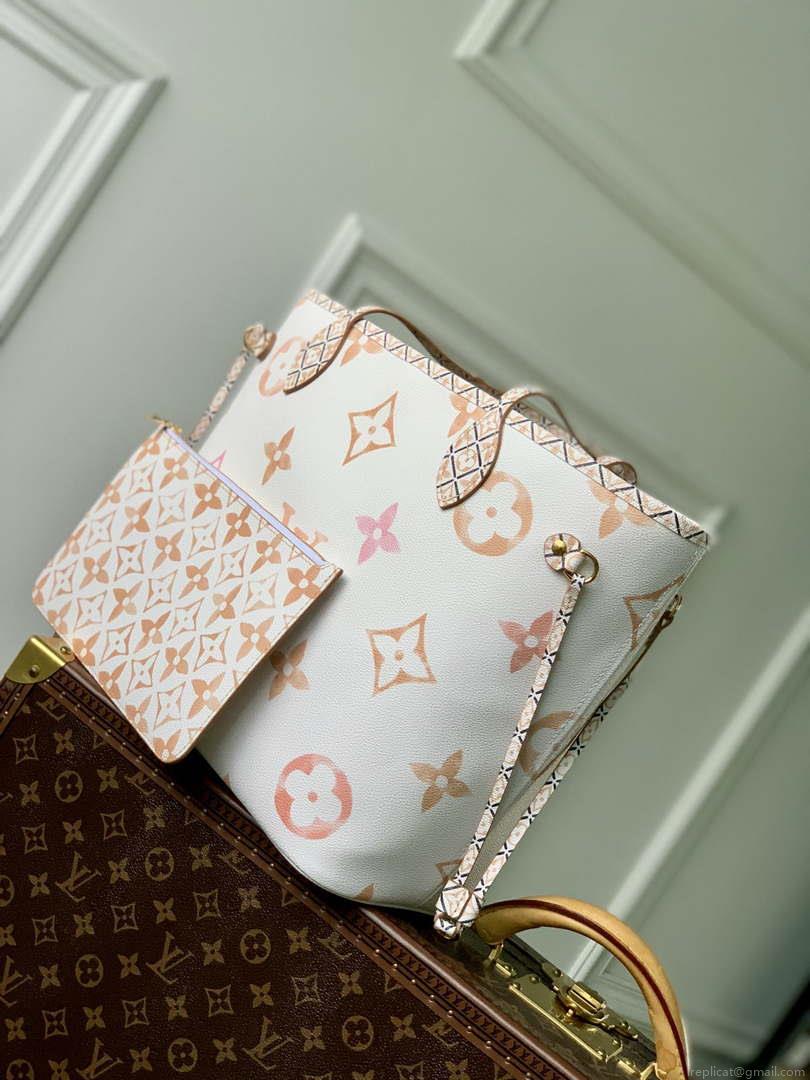 LV M22978 Louis Vuitton M22979 Neverfull MM Tote Bag Apricot