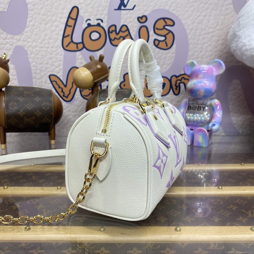 LV M46875 Louis Vuitton Speedy Bandoulière 20 Handbag Latte White / Bubble Tea Mauve