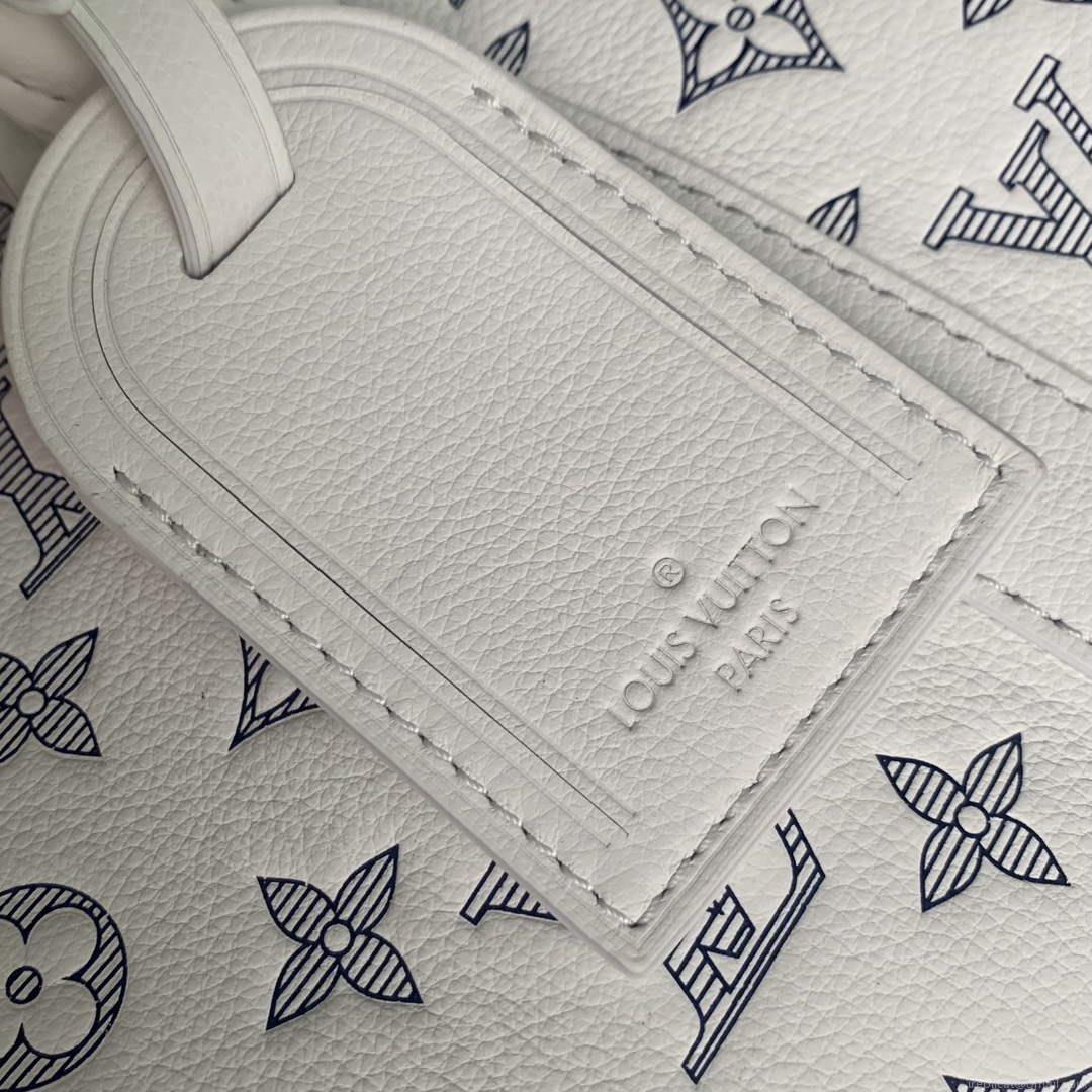 LV M24954 Louis Vuitton Keepall Bandoulière 50 Travel Bag White/Navy Blue