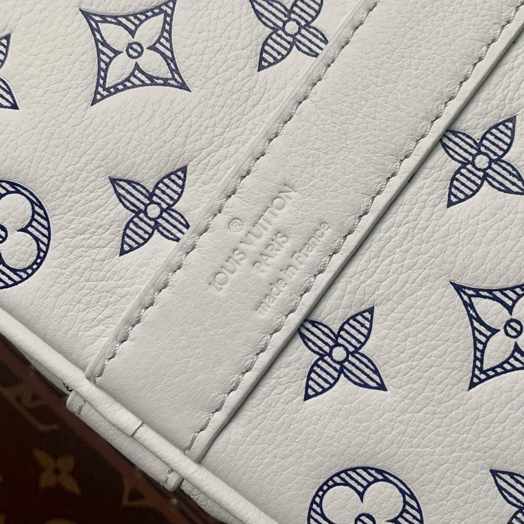 LV M24954 Louis Vuitton Keepall Bandoulière 50 Travel Bag White/Navy Blue