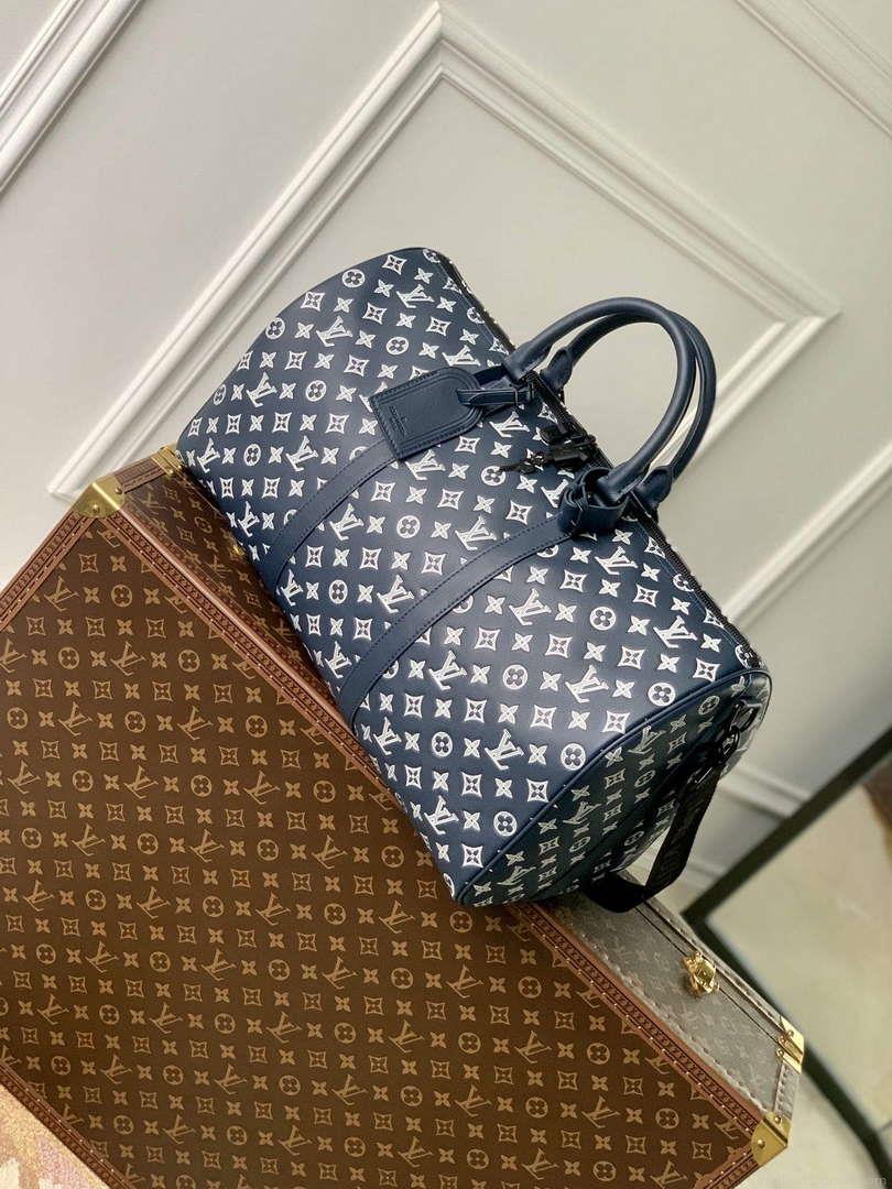 LV M24953 Louis Vuitton Keepall Bandoulière 50 Travel Bag Ink Blue/White