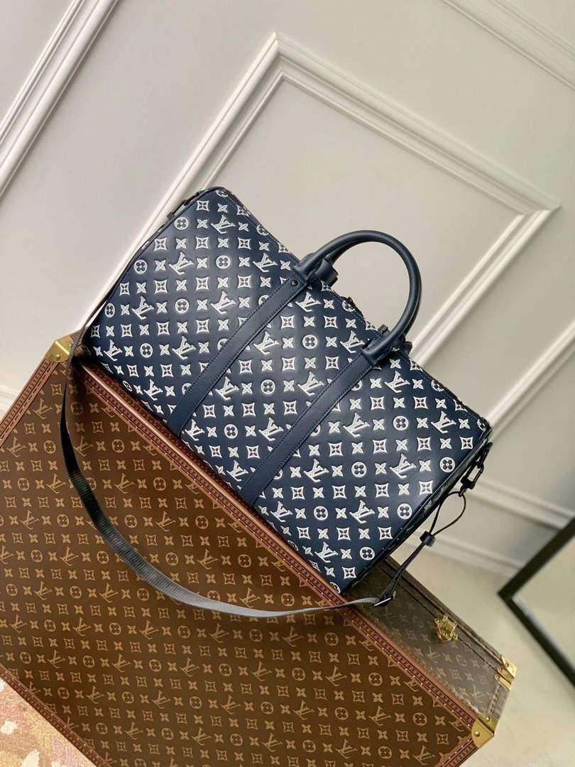 LV M24953 Louis Vuitton Keepall Bandoulière 50 Travel Bag Ink Blue/White