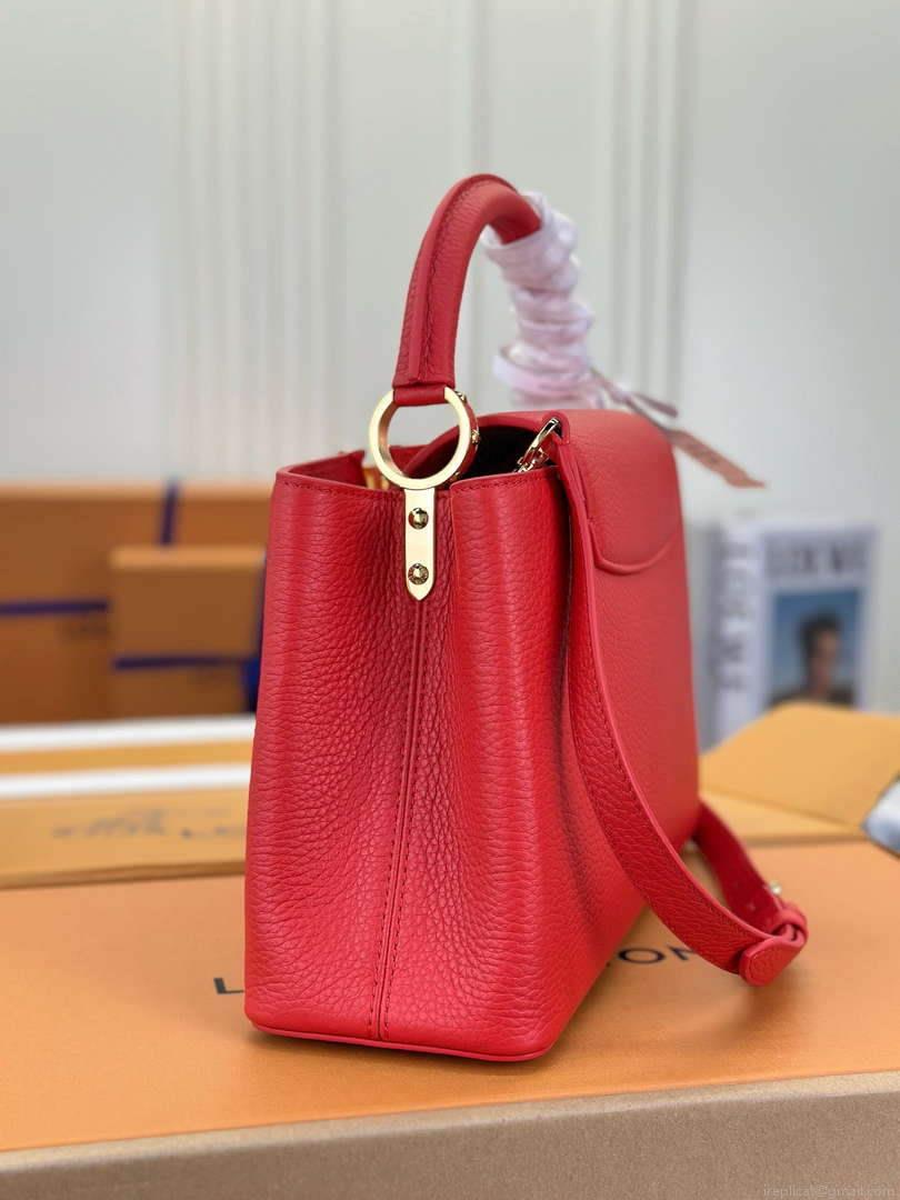 LV M43935 Louis Vuitton Capucines MM Taurillon Handbag Red