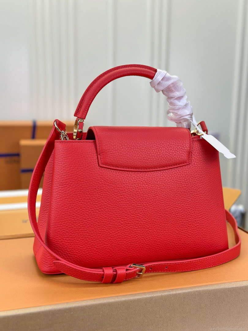 LV M43935 Louis Vuitton Capucines MM Taurillon Handbag Red