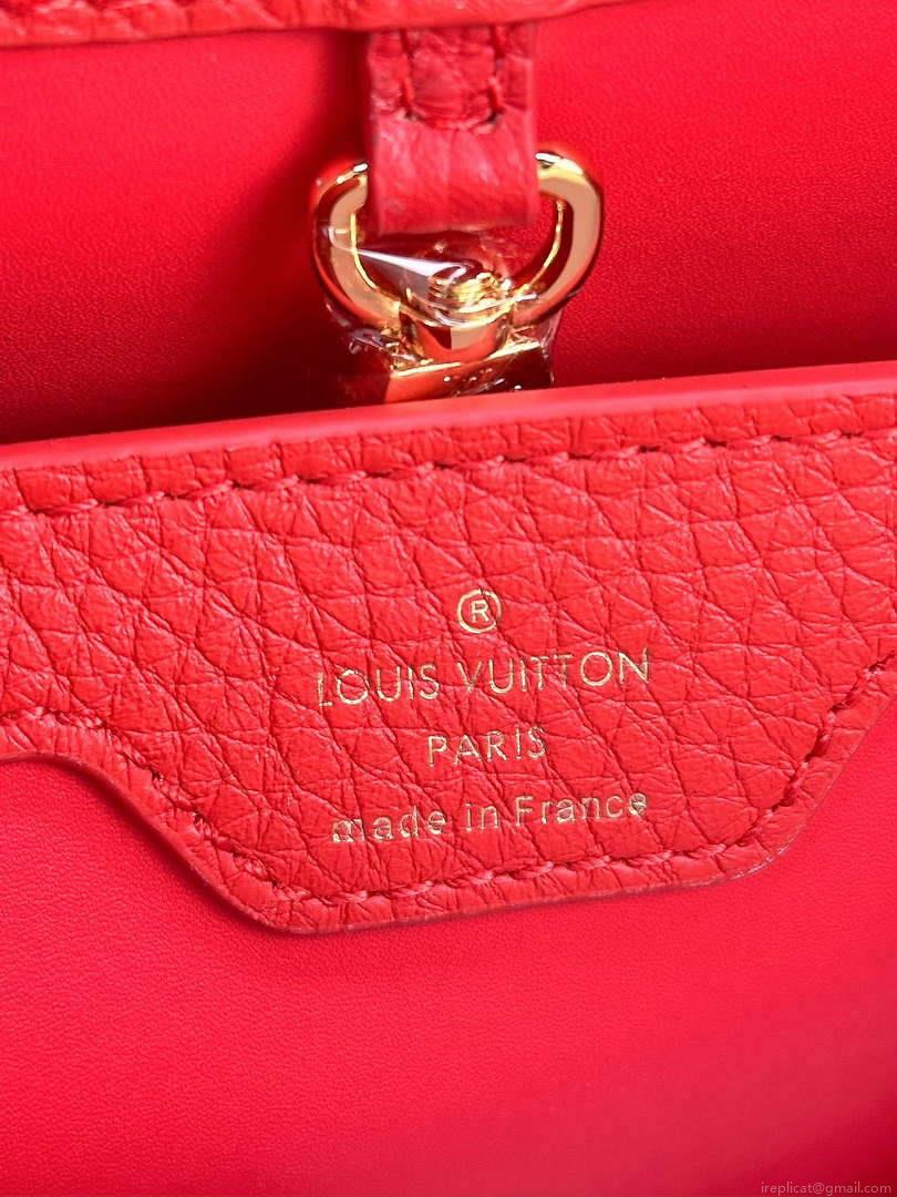 LV M43935 Louis Vuitton Capucines MM Taurillon Handbag Red