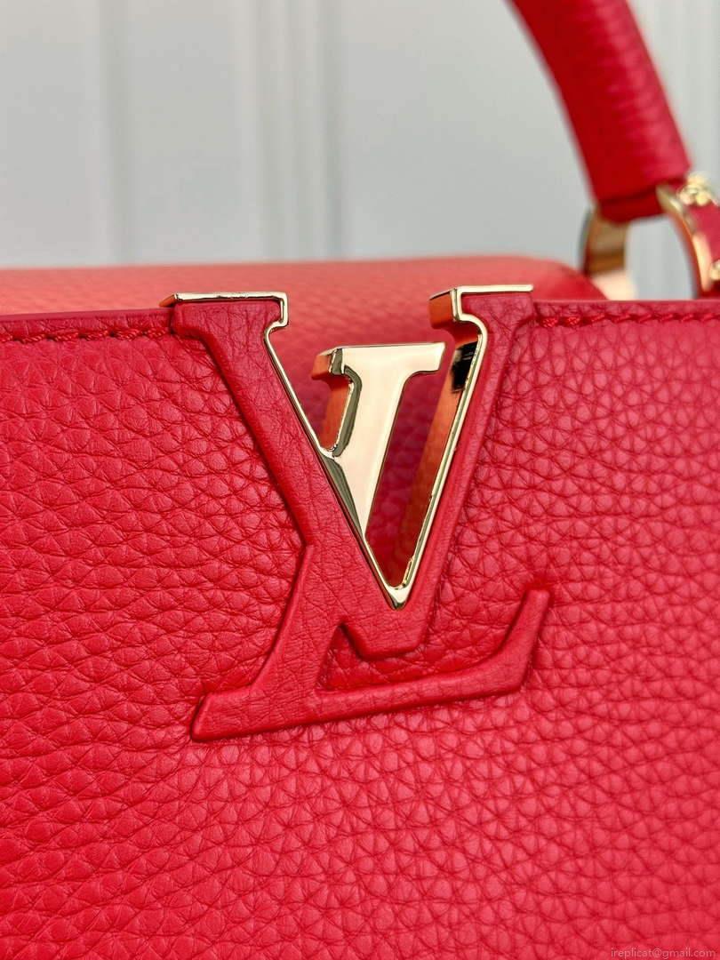 LV M43935 Louis Vuitton Capucines MM Taurillon Handbag Red