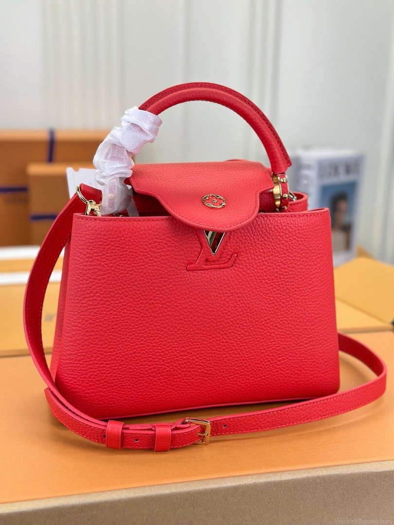 LV M43935 Louis Vuitton Capucines BB Handbag Taurillon Red