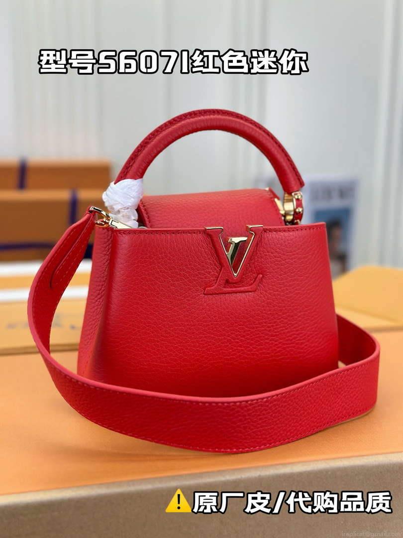 LV M43935 Louis Vuitton Capucines Mini Handbag Taurillon Red