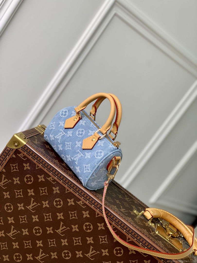 LV M11212 Louis Vuitton Nano Speedy Bag Sky Blue Monogram denim
