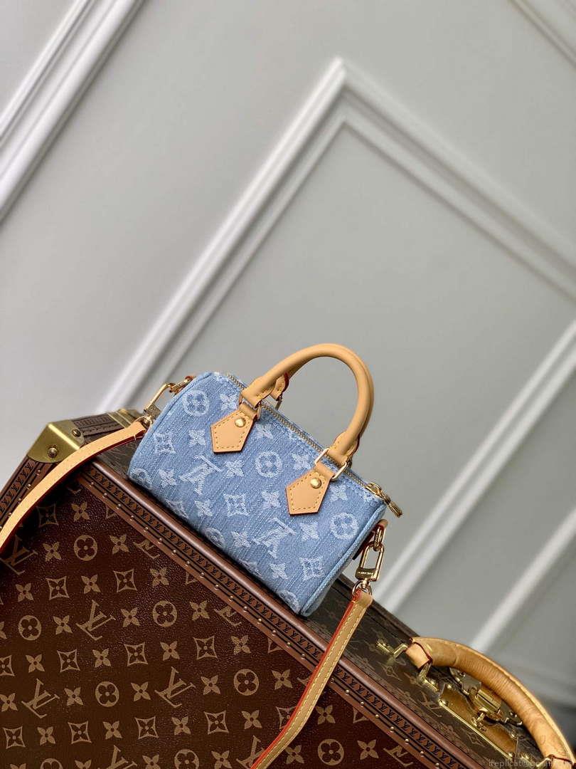 LV M11212 Louis Vuitton Nano Speedy Bag Sky Blue Monogram denim