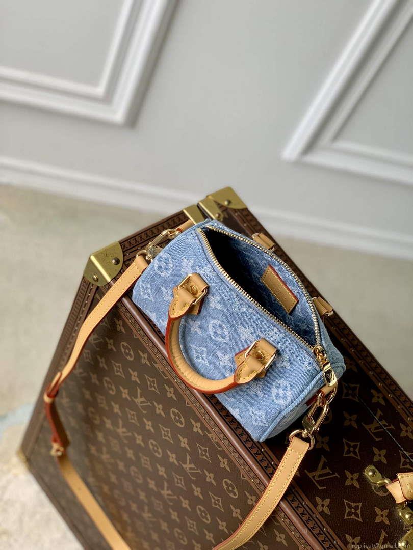 LV M11212 Louis Vuitton Nano Speedy Bag Sky Blue Monogram denim