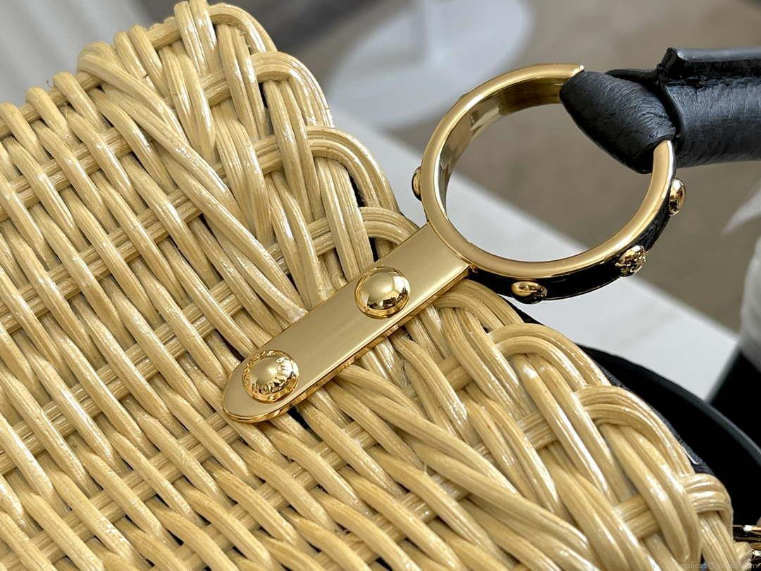 LV M55011 Louis Vuitton Capucines BB Handbag Straw Leather Beige Black