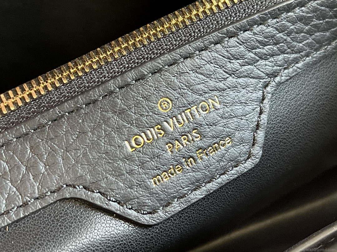 LV M55011 Louis Vuitton Capucines BB Handbag Straw Leather Beige Black