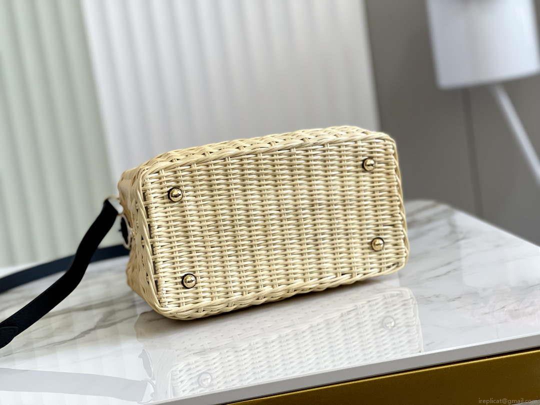LV M55011 Louis Vuitton Capucines BB Handbag Straw Leather Beige Black