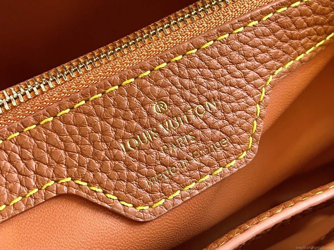 LV M11617 Louis Vuitton Capucines BB Handbag Straw Leather Beige Tan