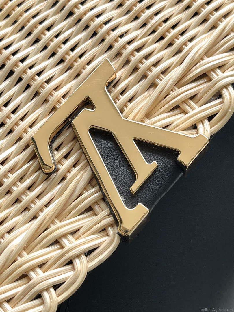 LV M48865 Louis Vuitton Capucines BB Handbag Straw Leather Beige Black