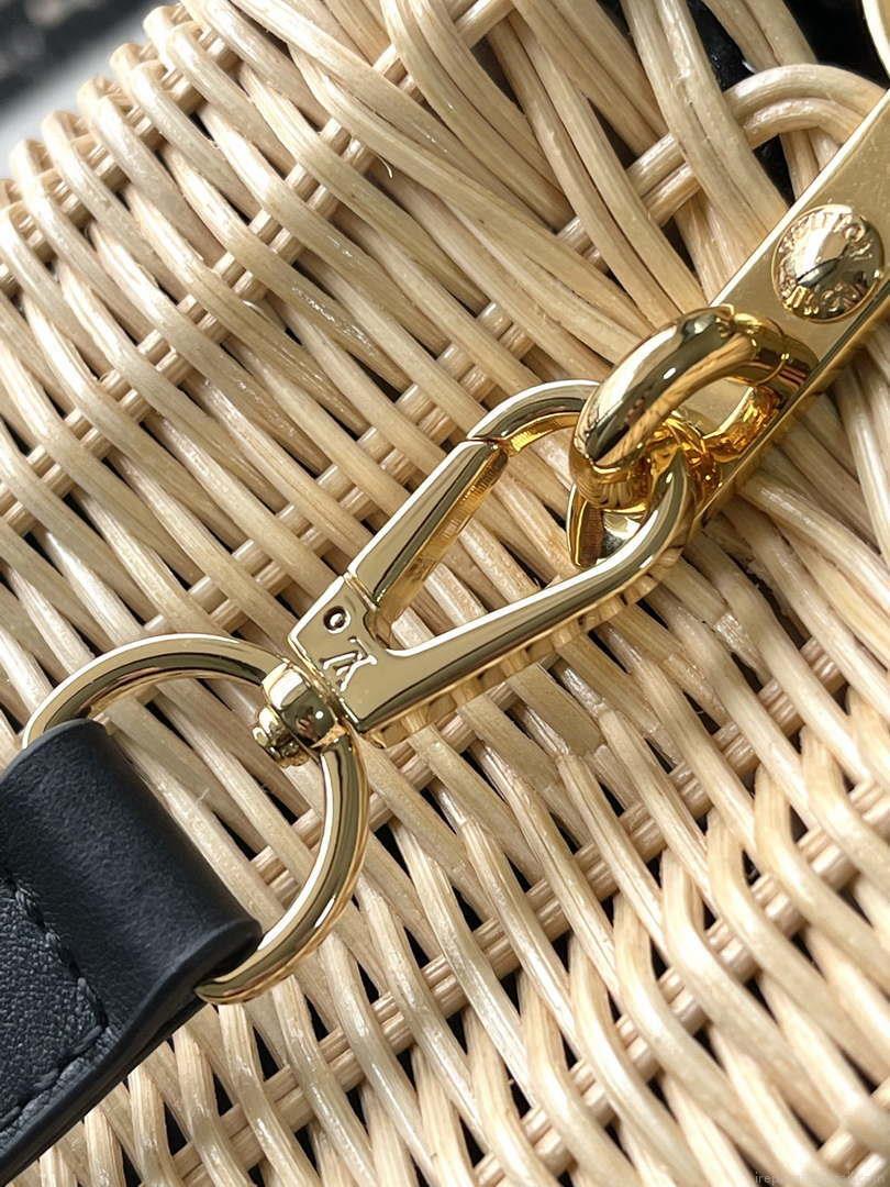 LV M48865 Louis Vuitton Capucines BB Handbag Straw Leather Beige Black